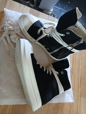 High-Top Canvas Sneakers in Black and Cream
